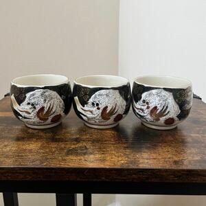 Vintage Japanese Kutani Ware Crackle Glaze Porcelain Handleless Teacup